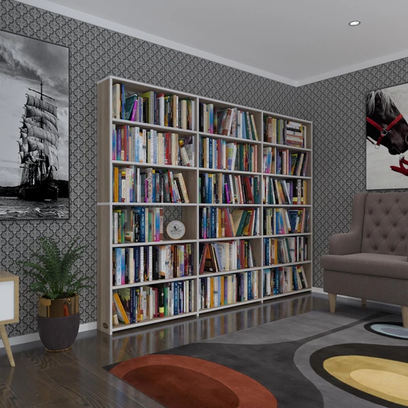 Kenzlife kitaplık süper ga 180*240*19 crd 6 katlı 3 bölme çift bölme opsiyonlu ofis mutfak banyo dolabı arkalıksız ürün görseli 1