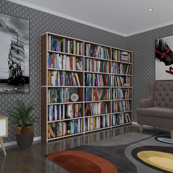 Kenzlife kitaplık süper ga 180*240*19 cvz 6 katlı 3 bölme çift bölme opsiyonlu ofis mutfak banyo dolabı arkalıksız ürün görseli 1