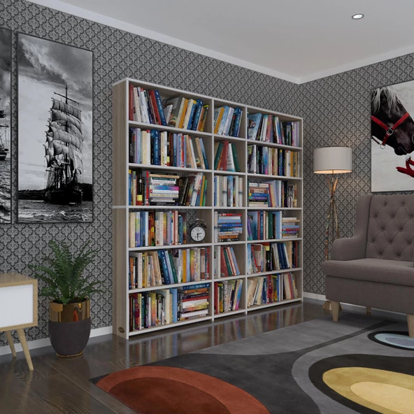 Kenzlife kitaplık süper ga 180*200*19 crd 6 katlı 3 bölme çift bölme opsiyonlu ofis mutfak banyo dolabı arkalıksız ürün görseli 1
