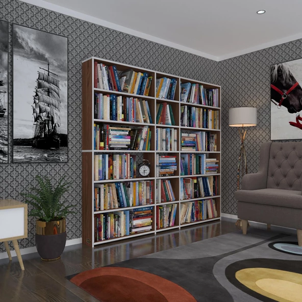 Kenzlife kitaplık süper ga 180*200*19 cvz 6 katlı 3 bölme çift bölme opsiyonlu ofis mutfak banyo dolabı arkalıksız ürün görseli 1