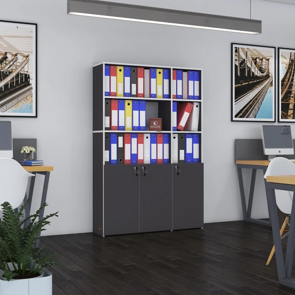 Kenzlife klasör dolabı kilitli alpdem gri 175*120*30 klasörlük kitaplık ofis arkalıksız ürün görseli 1