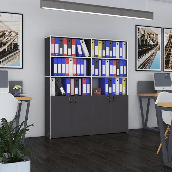Kenzlife klasör dolabı kilitli ılgar gri 175*160*30 klasörlük kitaplık ofis arkalıksız ürün görseli 1