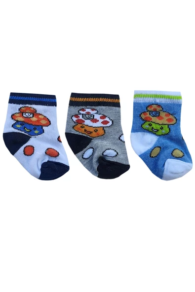 3lü Yenidoğan Erkek Bebek Çorap Pamuklu Renkli Desenli Mevsimlik ürün görseli 1