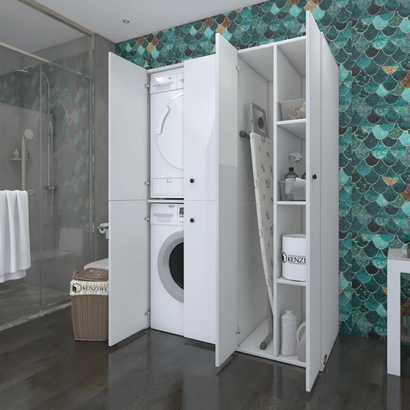 Kenzlife çamaşır-kurutma makinesi dolabı kapaklı yaromiramdf byz 180*120*64 % 100 mdf full mdf banyo arkalıksız ürün görseli 1