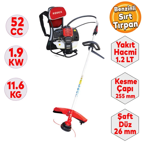 Rodex RDX9636 Benzinli Sırt Tırpan Testere 52 CC/1,9 KW ürün görseli 1