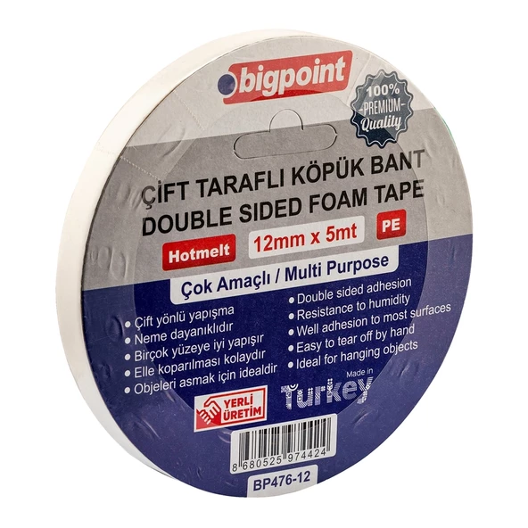 Bigpoint Çift Taraflı Köpük Bant 12mmx5m ürün görseli 1