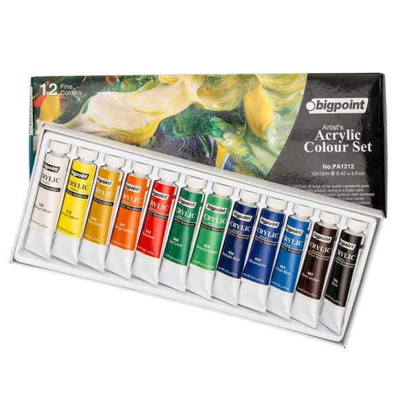 Bigpoint Akrilik Boya Seti 12ml Tüp x 12 Renk ürün görseli 1