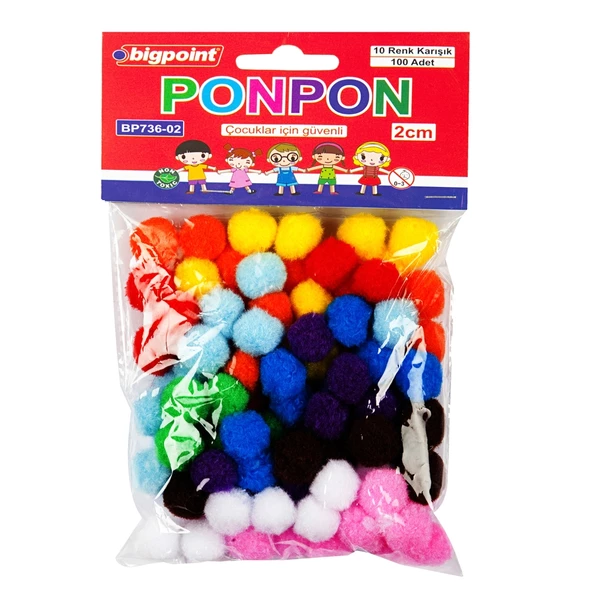 Bigpoint Ponpon 2 cm 10 Renk / 100'lü Poşet ürün görseli 1