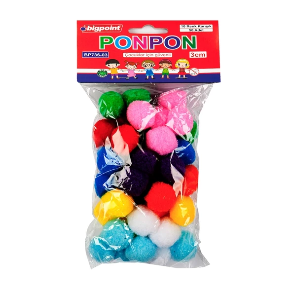Bigpoint Ponpon 3 cm 10 Renk / 50'li Poşet ürün görseli 1