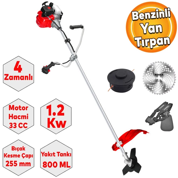 Rodex RDX9639 Benzinli Yan tırpan Çim Ot Biçme Kesme 4 Zamanlı Testere 33 CC 3,2 KW ürün görseli 1