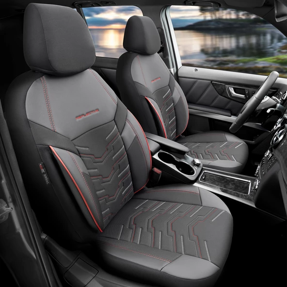Otom Reflective Design Premium Stitch Tech Oto Koltuk Kılıfı  Siyah-Kırmızı ürün görseli 1