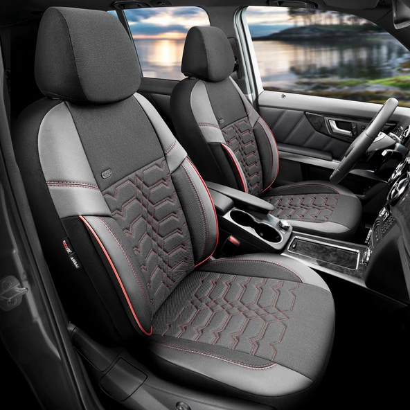 Otom Elegance Design Premium Özel Tasarım Oto Koltuk Kılıfı  Siyah-Kırmızı ürün görseli 1