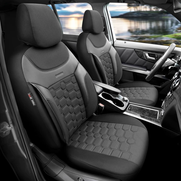 Otom Yeni Carbon Design 3D Dokulu Kumaş Oto Koltuk Kılıfı Tam Set  Siyah-Füme ürün görseli 1