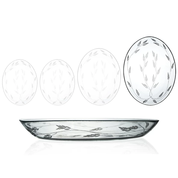 Decocia 1 Adet 33cm Oval Cam Salata Sunum Tabağı Sürgün Desenli ürün görseli 1