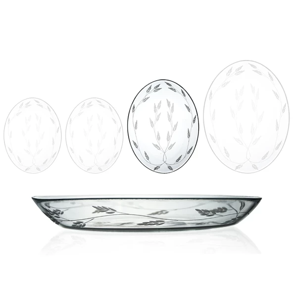 Decocia 1 Adet 29 cm Oval Cam Salata Sunum Tabağı Sürgün Desenli ürün görseli 1