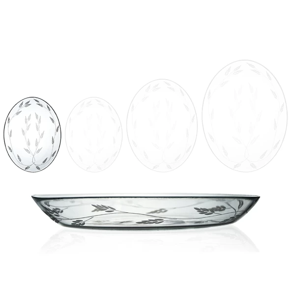 Decocia 2 Adet 25cm Oval Cam Salata Sunum Tabağı Sürgün Desenli ürün görseli 1