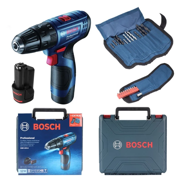 Bosch Professional GSB 120-LI 2x2Ah Akülü Darbeli Delme/Vidalama + 23 Parça Set - 06019G8102 ürün görseli 1