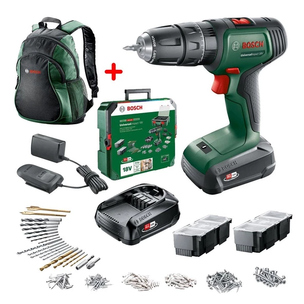Bosch UniversalImpact 18V Akülü Darbeli Matkap (1,5Ah, Çift Akü) SBX + 241 Aksesuar Setli - 06039D4103 ürün görseli 1