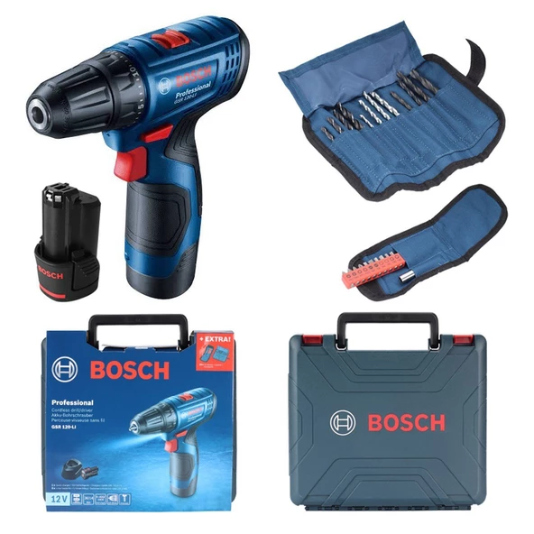 Bosch Professional GSR 120-LI 2.0Ah Çift Akülü Delme/Vidalama Makinesi + 23 Parça Set - 06019G8002 ürün görseli 1