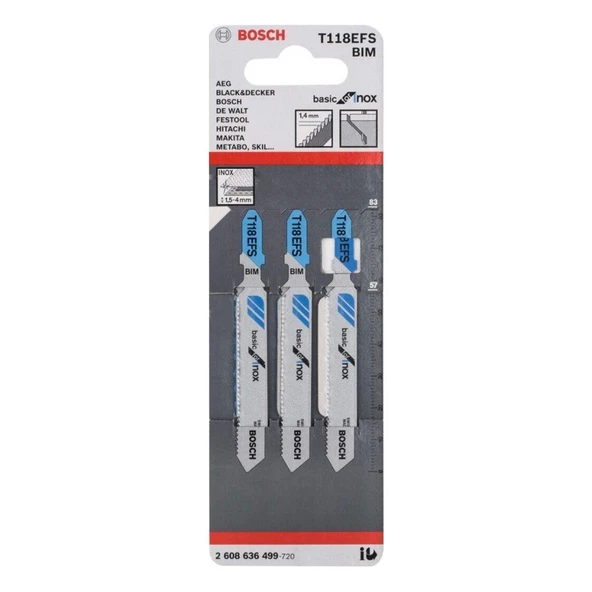 BOSCH Inox (Paslanmaz Çelik) T 118 Efs Dekupaj Testeresi Bıçağı - 3'Lü Paket - 2608636499 ürün görseli 1