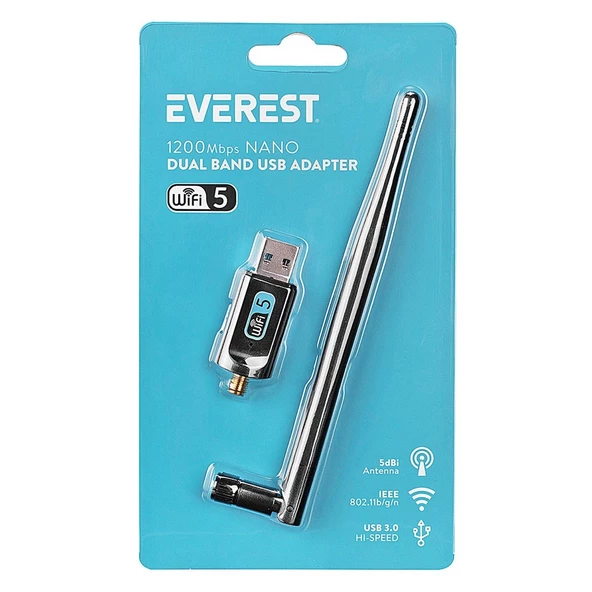 Everest EWN-AC1200 2T2R 1200Mbps 2.4GHz/5GHz Wifi USB3.0 Kablosuz Adaptör - 36079 ürün görseli 1