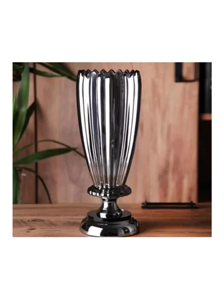 Gönül GNL 4473 Dekoratif Gri Cam Vazo 35x13.5 cm ürün görseli 1