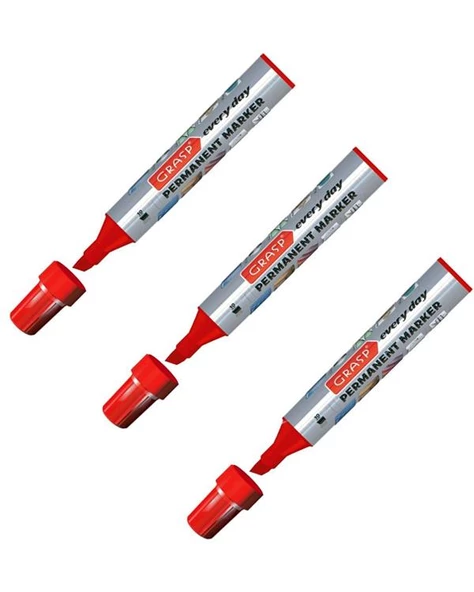 Grasp Permanent Yuvarlak Kesik Uçlu Kırmızı Kalem 3lü ürün görseli 1