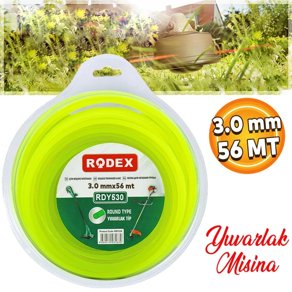Rodex RDY530 Misina Motorlu Tırpan Yuvarlak Misina 3 mm 56 Metre Çim Ot Biçme Teli ürün görseli 1