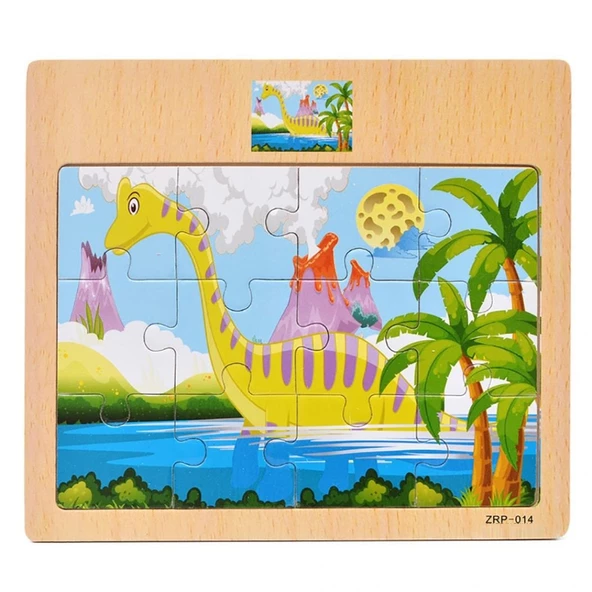 Hayal Sepeti DİNAZOR resimli Ahşap Çocuk Puzzle 12 Parça 15x17cm ürün görseli 1