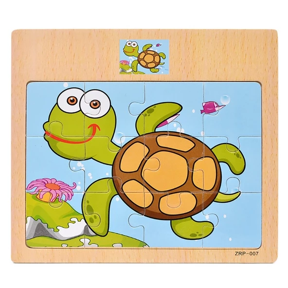 Hayal Sepeti KAPLUMBAĞA resimli Ahşap Çocuk Puzzle 12 Parça 15x17cm ürün görseli 1