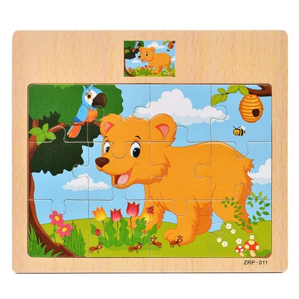 Hayal Sepeti AYICIK resimli Ahşap Çocuk Puzzle 12 Parça 15x17cm ürün görseli 1