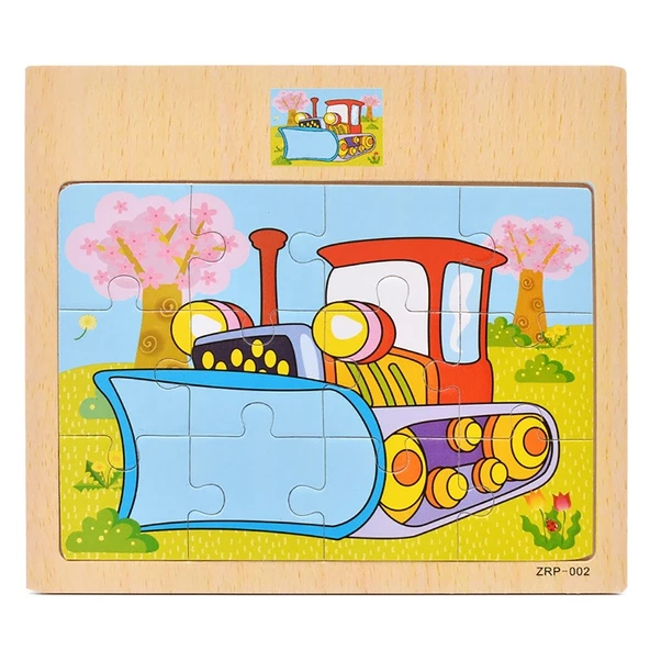 Hayal Sepeti DOZER resimli Ahşap Çocuk Puzzle 12 Parça 15x17cm ürün görseli 1