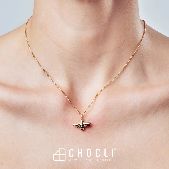 Chocli 18 Ayar Altın Kaplama  Arı Kolye - Resim 8