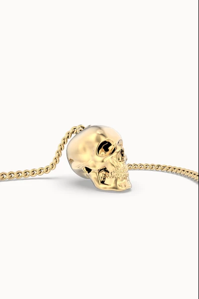 Chocli 18 Ayar Altın Kaplama Skull Kolye - Resim 5