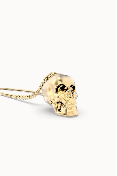 Chocli 18 Ayar Altın Kaplama Skull Kolye - Resim 4