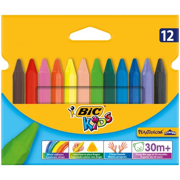 Bic Kids Plastidecor Triangle Elleri Kirletmeyen Üçgen Jumbo Mum Pastel Boya 12 Renk ürün görseli 1