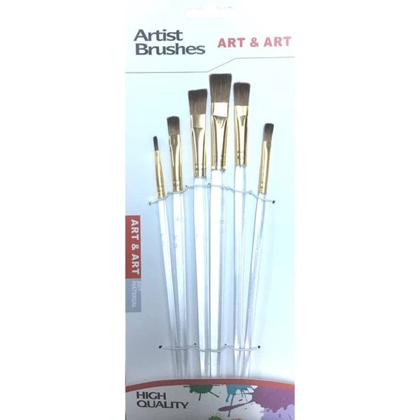 Art & Art 6lı Düz Fırça Seti (Şeffaf Akrilik Saplı) ürün görseli 1