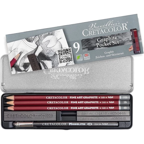 Cretacolor Graphite Pocket Set 9 Parça Çizim Seti Metal Kutu (160 29) ürün görseli 1