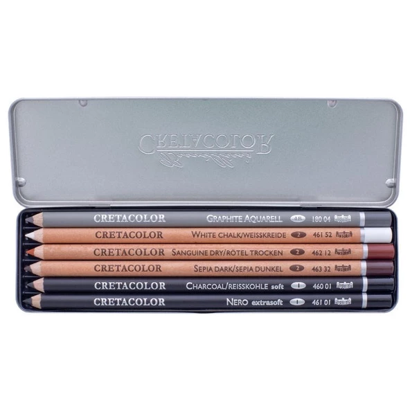 Cretacolor Basic Pencil Pocket Set Temel Çizim Kalemleri 6lı Metal Kutu (400 06) ürün görseli 1