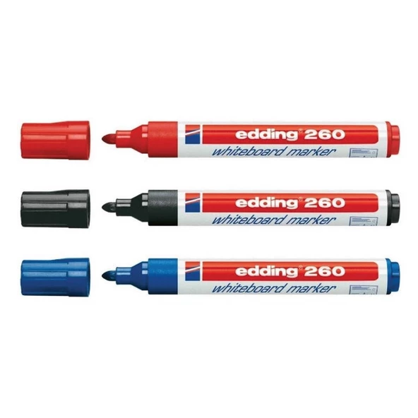 Edding 260 Yazı Tahtası Kalemi 3lü Siyah, Kırmızı, Mavi ürün görseli 1