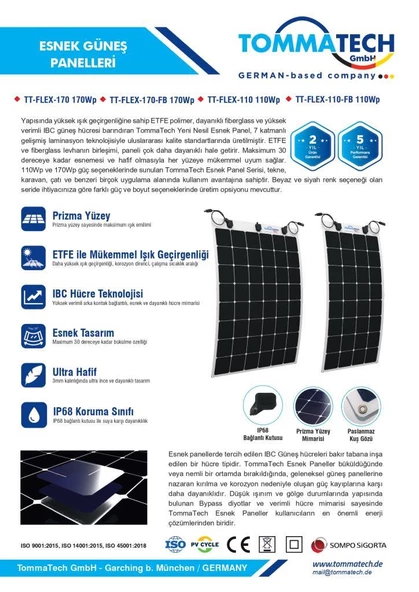 TommaTech 110Wp Flexible(Esnek) Güneş Paneli TT-FLEX-110 - Resim 3
