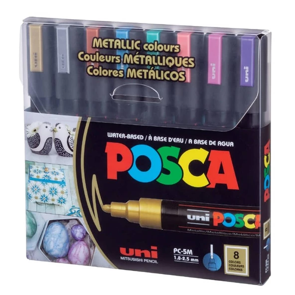 Uni Posca PC-5M Boyama Markörü 1.8-2.5 mm 8li Set Metalik Renkler ürün görseli 1