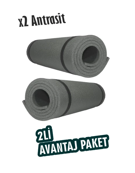 2 Adet Antrasit Renk Kamp ve Yoga Matı 180X60 cm 10mm ürün görseli 1