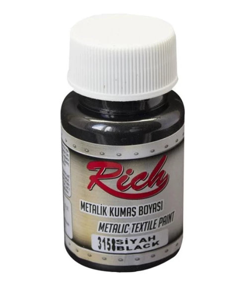 Rich Metalik Kumaş Boyası Siyah 50cc ürün görseli 1
