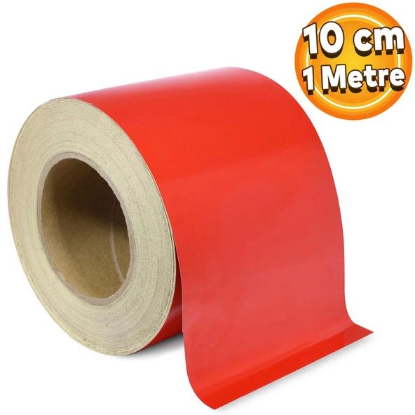 Reflektörlü Reflektif Fosforlu Şerit Bant Kırmızı Düz Reflekte İkaz Bandı 10 CM 1 METRE ürün görseli 1