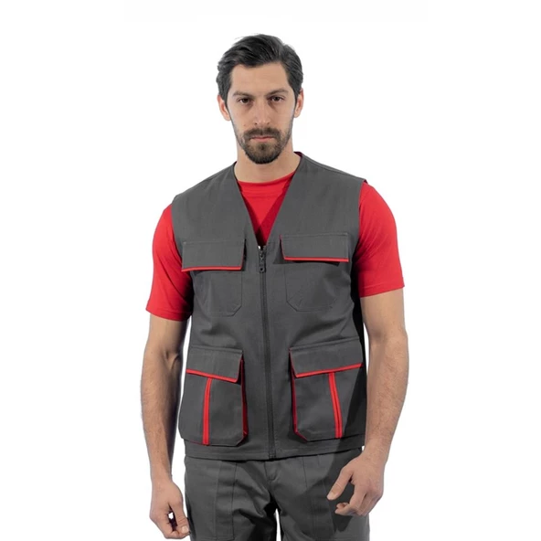 Şensel, Yelek, Gri-Kırmızı -118E3548- Dört Cepli, Mevsimlik ürün görseli 1