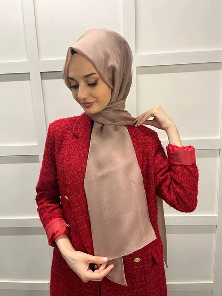Siyane Scarf Tül Görünümlü Şal - Pırlanta Abiye Düğünlük Şal 00790  AÇIK KAHVE ürün görseli 1