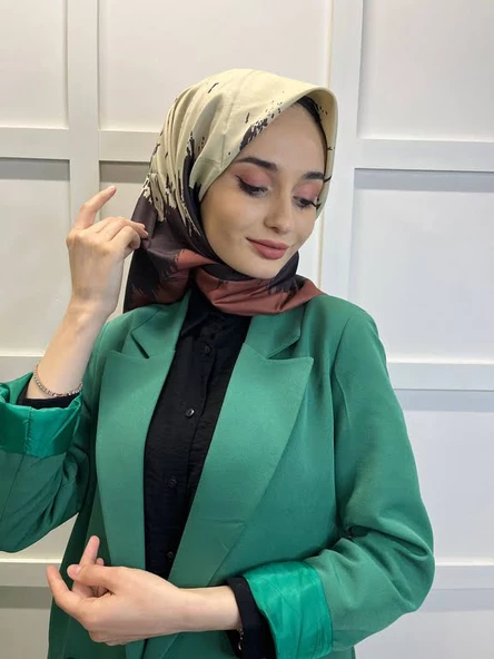 Eflatun Scarf Dijital Baskı Renkli Rayon Eşarp 00749  KAHVERENGİ ürün görseli 1