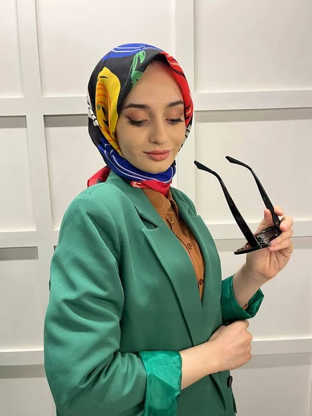 Eflatun Scarf Pamuklu (Cotton) Minimal Çiçek Desenli Eşarp 00747  KIRMIZI ürün görseli 1