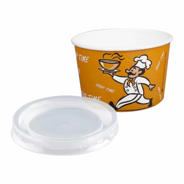 YüceCup Kraft Kağıt Şeffaf Kapaklı Çorba Kasesi - 14 Oz - 420 Ml. - 500 Adet / Koli ürün görseli 1